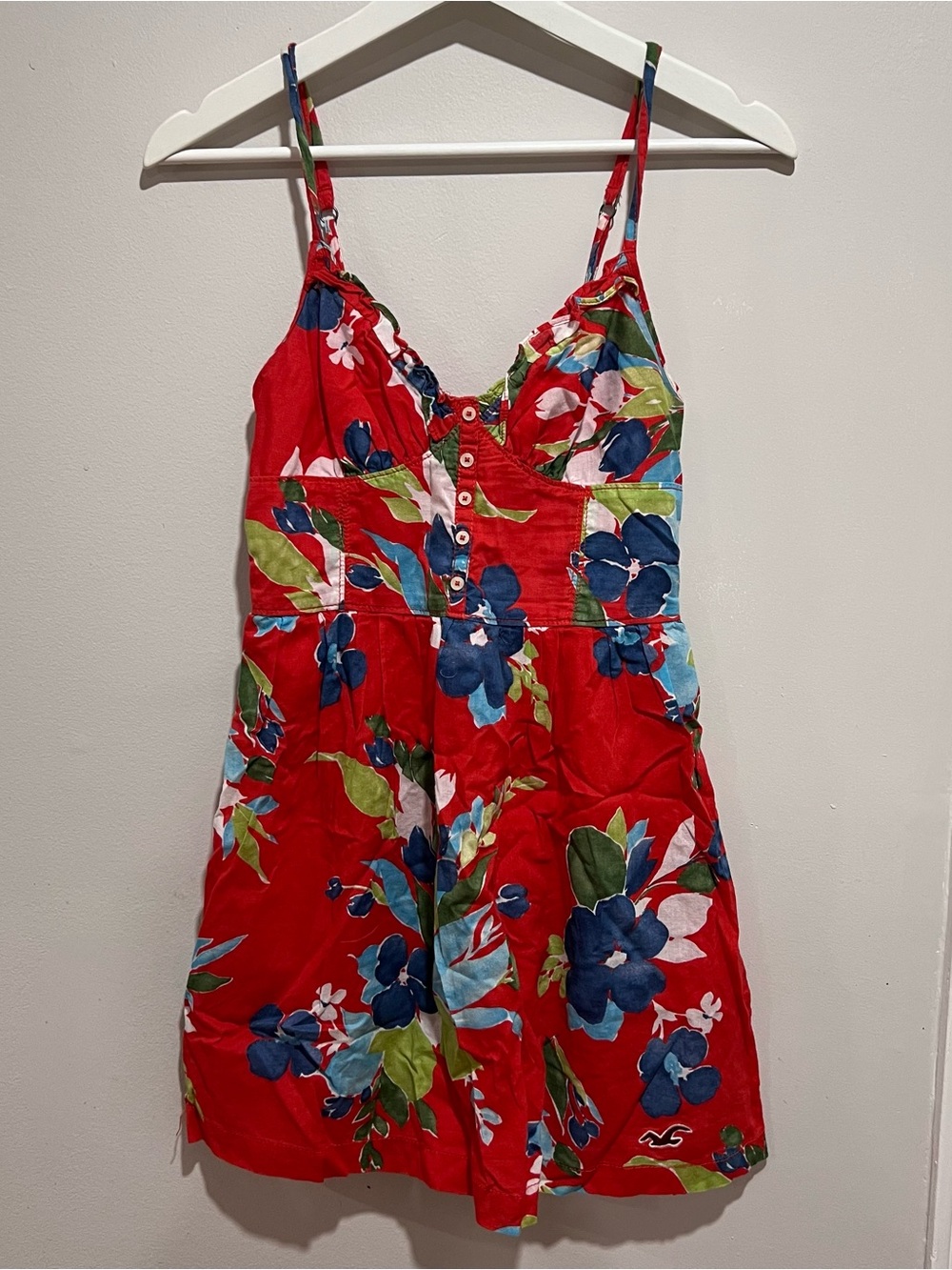 Y2K Hollister Red Floral Button-Front Sundress